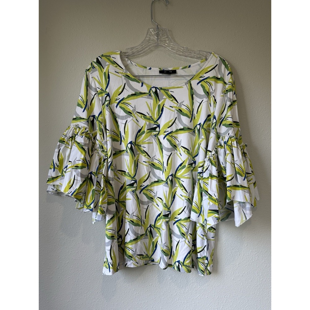 ALFANI Women's Size Large Printed Ruffle-sleeve Blouse Shirt Top